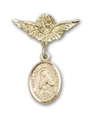 14K Gold Baby Badge with Our Lady of Providence Charm and Angel with Wings Badge Pin