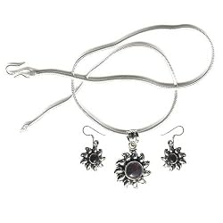 Valentines Day Gift Silver Garnet Pendant and Earrings