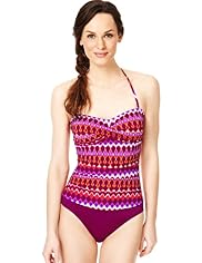 Tummy Control Ombre Print Ruched Bandeau Swimsuit