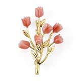Pink Coral Pin in 14K Yellow Gold