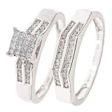 5/8 Carat T.W. Round, Princess Cut Diamond Engagement Ring and Women's Wedding Band Set 10K White Gold - Size 7