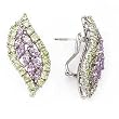 SILVER LEAF DESIGN EARRINGS W/ LAVENDER&GREEN CZ
