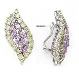 SILVER LEAF DESIGN EARRINGS W/ LAVENDER&GREEN CZ