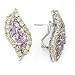 SILVER LEAF DESIGN EARRINGS W/ LAVENDER&GREEN CZ