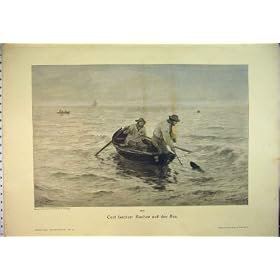 Hommes Allemands de la Magazine C1870 P�chant le Sport de Poissons de Bateau de Mer