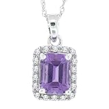 1.68ct Emerald Cut Amethyst and Diamond Gemstone Pendant in 10kt White Gold w chain