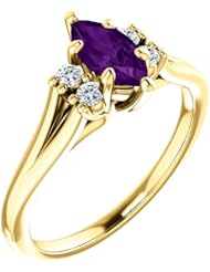 18K Yellow Gold 8.00x4.00mm Marquise Cut Amethyst and Diamond Ring -- LIFETIME WARRANTY