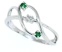 0.10Ct Emerald and Diamond Right hand ring in 14Kt White Gold