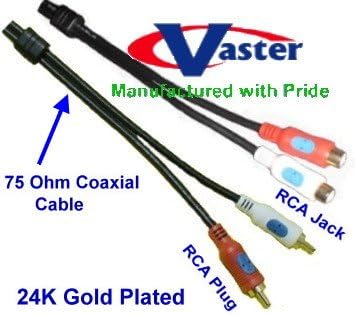 VasterCable, Digital Video Cable, 24K Gold Plated S/PDIF Subwoofer, Dual RCA Speaker Coaxial (22Awg) Audio Extension 6 Ft