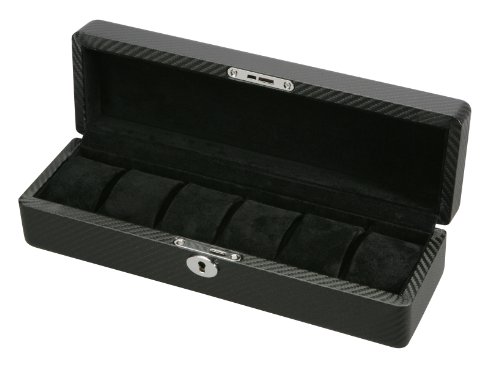 Diplomat Carbon Fiber Six (6) Watch Case with Black Suede Interior