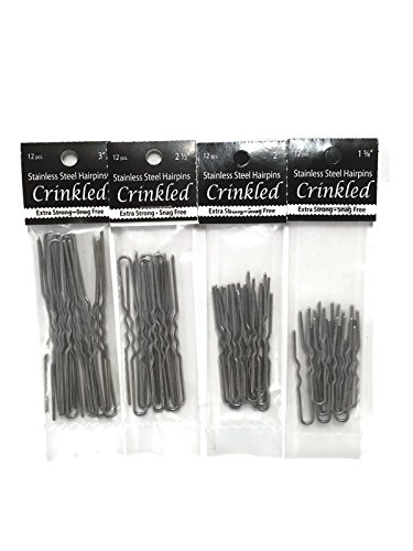 Crinkled Hairpin Variety 4-pack: Amish Made Heavy Duty Stainless Steel Crinkled Hair Pins: 3