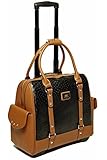 JKM & Company USA Black Ostrich & Brown Faux Leather iPad Tablet or Laptop Tote Carryall or Rolling Briefcase