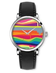 SPRAWL Aanalog Fashion Series Silver Ladies Watches of Genuine Black Leather Strap,Unique Wrist Watch for Women Girls Designed with melted Painting
