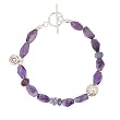 Amethyst, Iolite, and Crystal Gemstone Bead Toggle Bracelet with Sterling Silver Lotus Flower Charm, 7 1/2" Length, #7517
