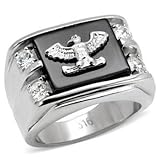 Isady - Pascual Acier - Bague homme Chevalière - Acier inoxydable - Aigle - Oxyde de zirconium et émail noir