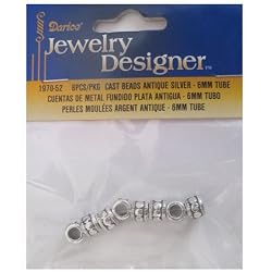 Antique Silver Cast Beads, 6mm Tube, 8 Pc/Pkg