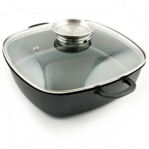Relaxdays Serving Pan Square Frying Pan With Glass Lid Flavour Button