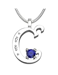 Sterling Silver Letter C - September Sapphire Birthstone 18 Inch Necklace