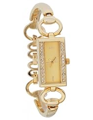 M&C Womens FC0353 -Fashion Watch - Gold-tone Cubic Rhinestone Dial & Self-Adjustable Links