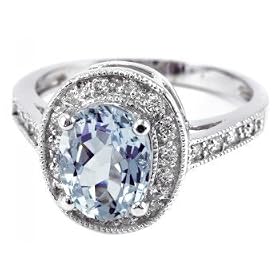 2.00ct Blue Aquamarine and Diamond Engagement Ring 14k White Gold by