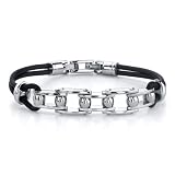 Youthful Fashion: Stainless Steel Bicycle Chain-style Dual Rubber Cord Link Bracelet for Men