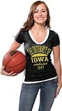 Iowa Hawkeyes Women's Black Side Stripe Jersey Burnout V-neck T-Shirt