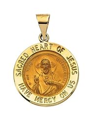 Hollow Round Sacred Heart of Jesus Medal Pendant 14K Gold Yellow R41614