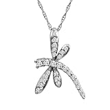 10k White Gold Diamond Dragonfly Pendant (1/5 cttw, I-J Color, I3 Clarity), 18