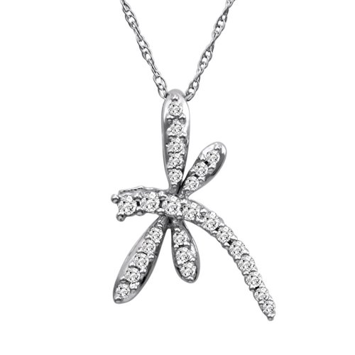 10k White Gold Diamond Dragonfly Pendant (1/5 cttw, I-J Color, I3 Clarity), 18