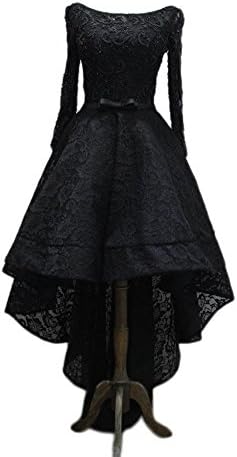 TSRJ Women's Long Sleeves Lace Beading Short Front Long Back Cocktail Dress Black US16