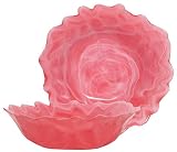Colorful Art Glass Rose Wave Rimmed Shallow Bowl 10.5"D, 3"H
