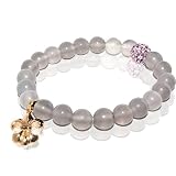 Gray Agate Stretch Bracelet with Fleur De Lis Charm & Pink Rhinestone Bead Accent
