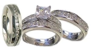 His & Her 4 Piece Wedding Ring Set White Gold Ep Sterling (Womens 5-11)(mens 8-13) Please Email Us the Sizes That You Need After the Sale.