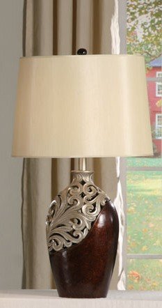 Set of 2 Table Lamps with Floral Design in Brown Finish