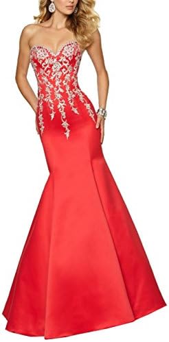 Roseshine Women's Evening Dress Taffeta Applique Sequins Beads Lace-up 16 Red