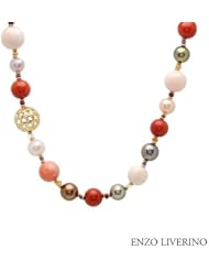 ENZO LIVERINO 18K Yellow Gold Pearl and 0.7 CTW Amethyst Ladies Necklace. Length 21 in. Total Item weight 100.6 g.