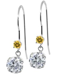 1.14 Ct Round I/J Diamond Yellow Citrine 14K White Gold Earrings