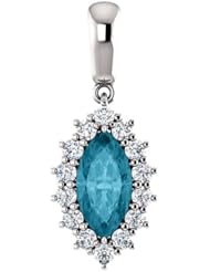 18K White Gold 10.00x5.00mm Marquise Cut London Blue Topaz and Diamond Pendant -- LIFETIME WARRANTY