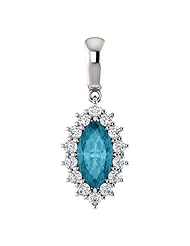 14K White Gold 10.00x5.00mm Marquise Cut London Blue Topaz and Diamond Pendant -- LIFETIME WARRANTY