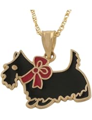 14 Karat Yellow Gold Black Enamel With Red Bow Dog Necklace (18 inch)