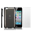 APPLE IPOD TOUCH 4TH GENERATION SUPER SLIM FIT CRYSTAL BACK COVER CASE - SMOKE BLACK, WITH 6 SCREEN PROTECTORS & 1 STYLUS