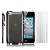 APPLE IPOD TOUCH 4TH GENERATION SUPER SLIM FIT CRYSTAL BACK COVER CASE – SMOKE BLACK, WITH 6 SCREEN PROTECTORS & 1 STYLUS
