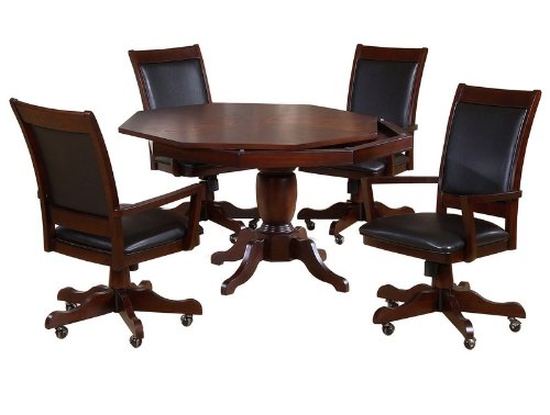 5 pcs Kent Solid Wood Game Table Set in Dark Merlot Finish