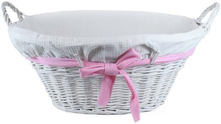 Lukasian House White Wicker Basket with Pink Bow