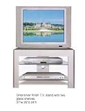 TV STAND WITH TWO GLASS SHELVES IN GRAY & SILVER FINISH