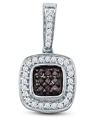 14K Yellow and White Two Tone Gold Square Shape Channel Set Round White and Chocolate Brown Diamond Pendant - (Height = 11mm ; Width = 11mm) - (1/4 cttw)