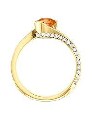 14K Yellow Gold 6.00mm Round Cut Madeira Citrine and Diamond Ring -- LIFETIME WARRANTY