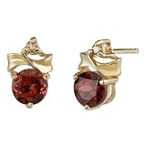 Dazzling and Lustrous 1.00 cts Round Shape Garnet Diamond Earrings 14Kt Yellow Gold