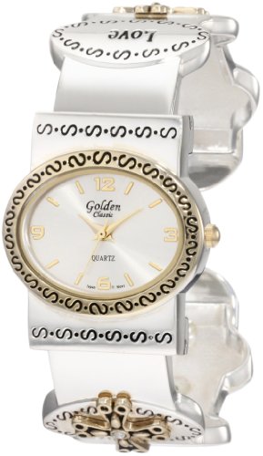 Golden Classic Women's 2171_TT "Embrace Life" Rhinestone Accented Inspirational Bangle Watch