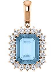 14K Rose Gold 10.00x8.00mm Emerald Cut Sky Blue Topaz and Diamond Pendant -- LIFETIME WARRANTY